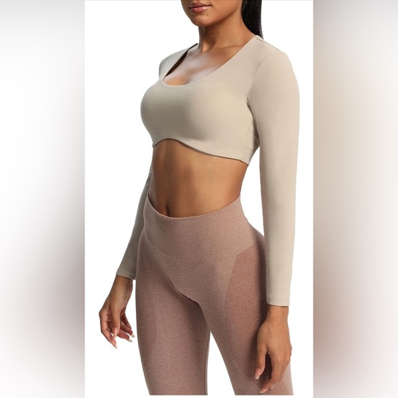 Aoxjox Long Sleeve Open Back Workout Crop Top - Picture 4 of 7